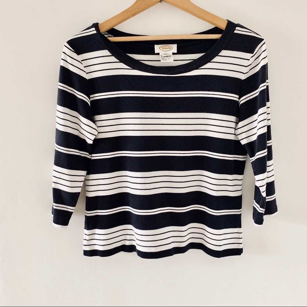 Talbots Striped 3/4 Sleeve Boatneck Cotton Top M